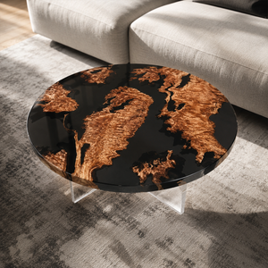 Cunninghamia Burl Black River Archipelago Round Epoxy Resin Coffee Table