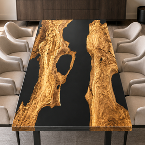 Olive Wood Black River Epoxy Resin Dining Table