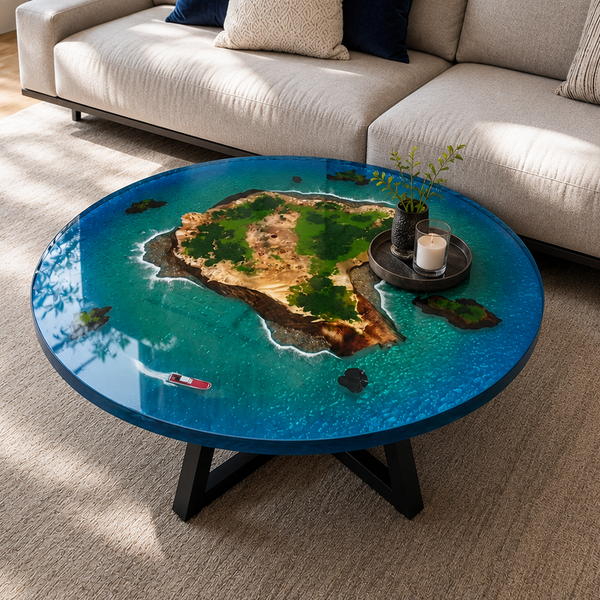 Pure Resin Tropical Archipelago Micro Landscape Round Coffee Table