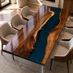 Walnut Blue River Live Edge Epoxy Resin Dining Table