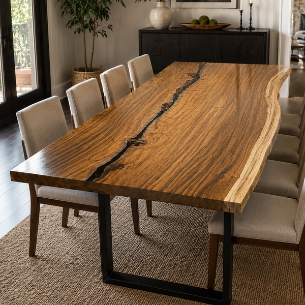 Walnut Natural Live Edge Fissure Inlay Wood Slab Table