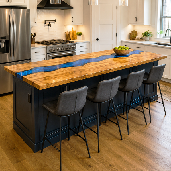 Olive Wood Modern Blue River Epoxy Resin Countertop