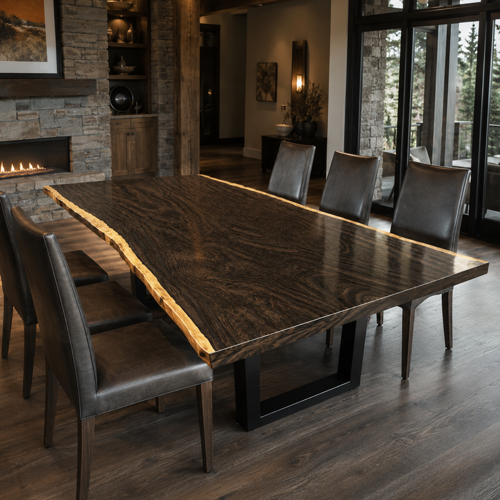 Black Walnut Rectangular Live Edge Epoxy Resin Dining Table