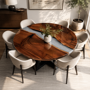 Walnut River Grey Epoxy Resin Round Table