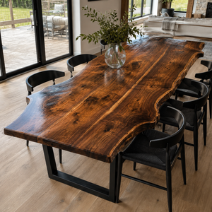 Black Walnut Organic Live Edge Curled Grain Wood Slab Table