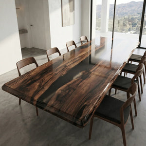 Black Walnut Wood Black Epoxy Resin River Dining Table