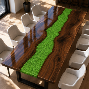 Black Walnut Wood Swirl Green River Epoxy Resin Dining Table