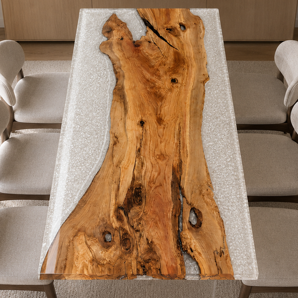 Olive Wood Crystal Epoxy Resin Dining Table