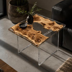 Poplar Wood Square Clear Epoxy Resin Side Table