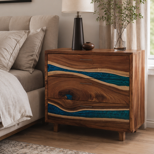 Walnut Live Edge Ocean Stream Epoxy Resin Storage Cabinet