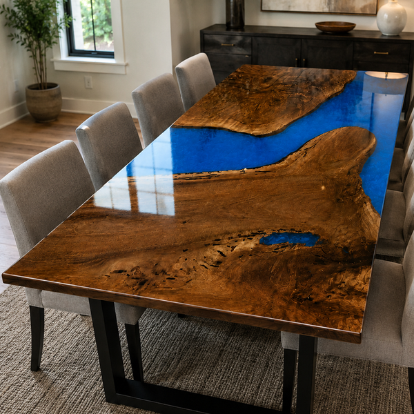 Black Walnut Wood Deep Ocean Epoxy Resin Dining Table
