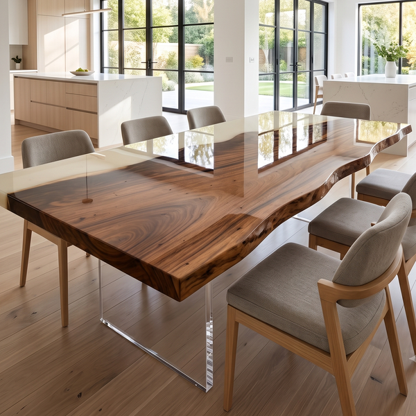 Walnut Wood White Resin Live Edge Epoxy Resin Dining Table