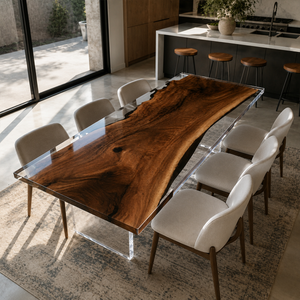 Black Walnut Wood Clear Encapsulated Epoxy Resin Dining Table