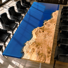Poplar Burl Azure Seascape Island Epoxy Resin Conference Table