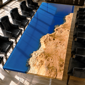 Poplar Burl Azure Seascape Island Epoxy Resin Conference Table