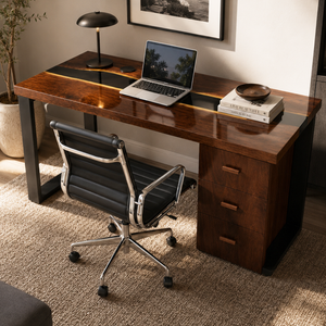 Black Walnut Live Edge Storage River Epoxy Resin Desk
