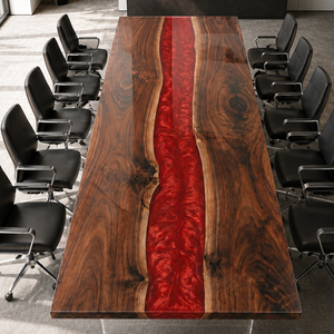 Black Walnut Swirling Magma River Red Epoxy Resin Conference Table
