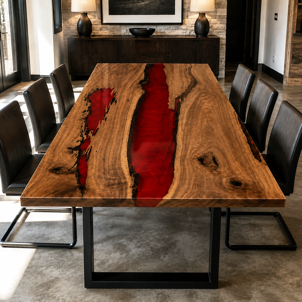 Black Walnut Red River Epoxy Resin Dining Table