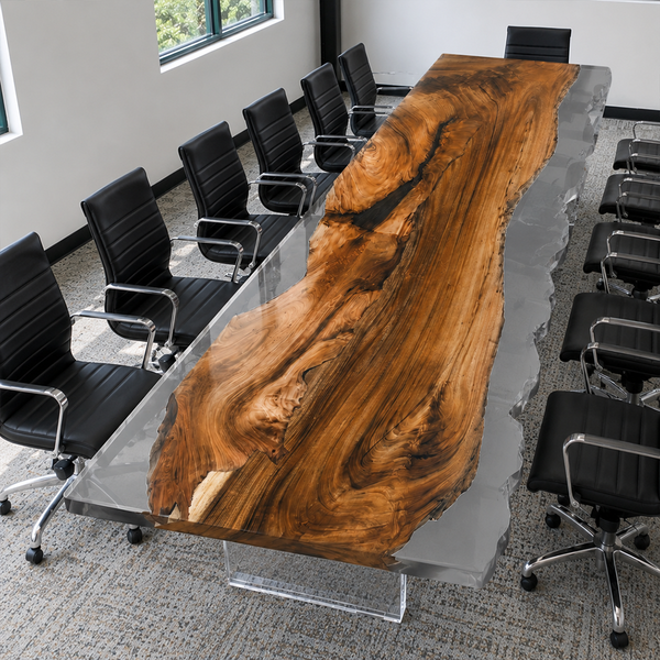 Walnut Black Transparent Epoxy Resin Conference Table