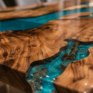Walnut Premium Architectural Figure Blue River Epoxy Resin Dining Table