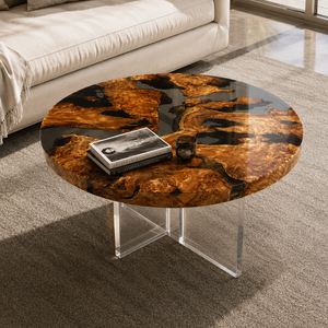 Cunninghamia Burl Black River Round Epoxy Resin Coffee Table