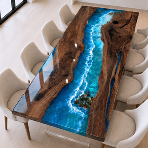 Black Walnut Coastal Island Blue Wave Epoxy Resin Dining Table