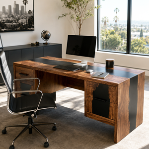 Black Walnut River Executive Epoxy Resin Desk