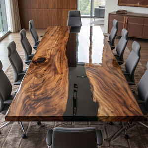 Walnut Wood Black Transparent River Epoxy Resin Conference Table