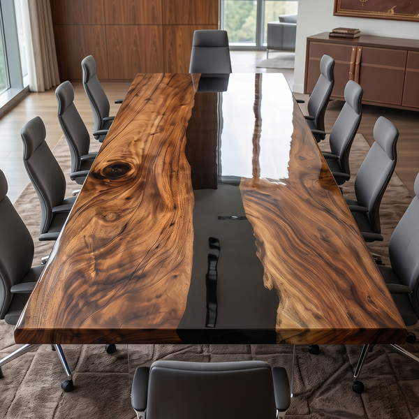 Walnut Wood Black Transparent River Epoxy Resin Conference Table