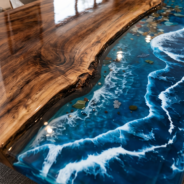 Walnut Island Beachfront Epoxy Resin Dining Table