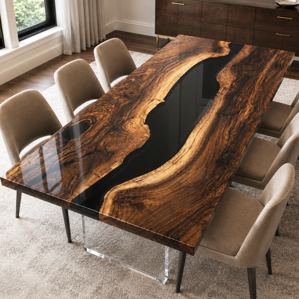 Black Walnut Black River Epoxy Resin Dining Table
