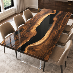 Black Walnut Black River Epoxy Resin Dining Table