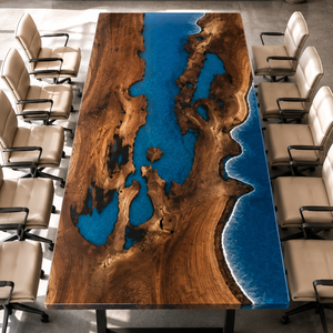 Golden Camphor Ocean Wave Epoxy Resin Conference Table