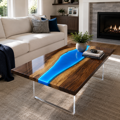 Walnut Luminous Blue River LED Epoxy Resin Coffee Table