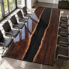 Black Walnut Deep River Black Transparent Epoxy Resin Conference Table