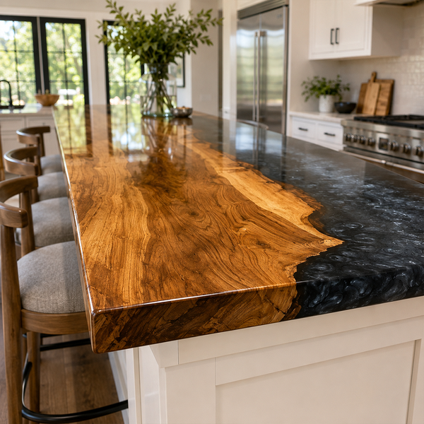 Walnut Wood Executive Custom River Style Epoxy Resin Countertop
