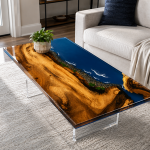 Walnut Rocky Coastline Epoxy Resin Coffee Table