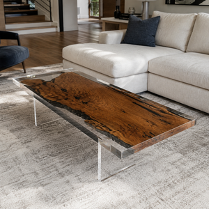 Black Walnut Wood Clear Transparent Rectangular Edge Epoxy Resin Coffee Table