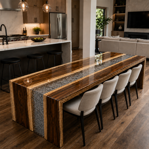 Walnut Architectural Ice Flow Epoxy Resin WaterFall Table
