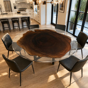 Black Walnut Tree Ring Floating Clear Epoxy Resin Round Table