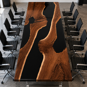 Black Walnut Solid Wood Black Stream Epoxy Resin Conference Table
