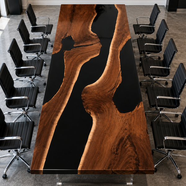 Black Walnut Solid Wood Black Stream Epoxy Resin Conference Table