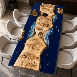 Poplar Burl Wild Texture Artisan Epoxy Resin Dining Table