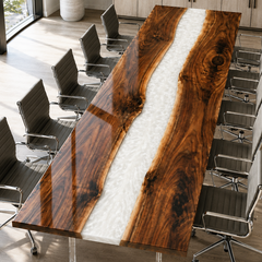 Black Walnut Swirling River White Epoxy Resin Conference Table
