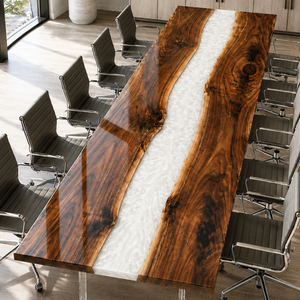 Black Walnut Swirling River White Epoxy Resin Conference Table