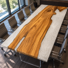 Olive Wood Crystal Epoxy Resin Conference Table