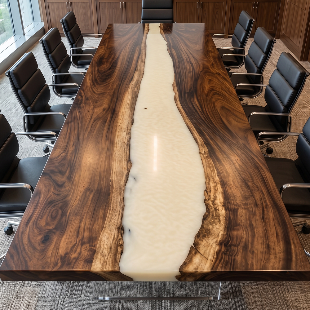 Walnut Wood White River Inlay Epoxy Resin Conference Table