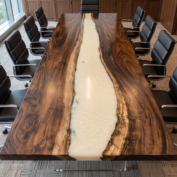 Walnut Wood White River Inlay Epoxy Resin Conference Table