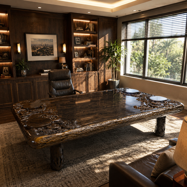 Black Walnut Dragon Carved Tea Wood Slab Table
