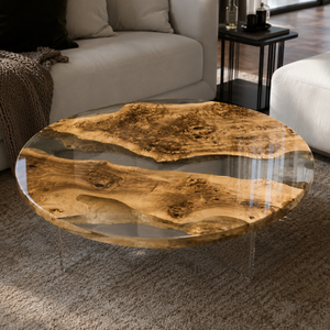 Poplar Glacial Stream Clear Round Epoxy Resin Coffee Table